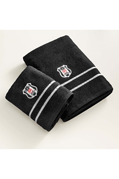 Taç Lisanslı Beşiktaş Arma Pamuk 70x140 cm Banyo Havlusu Siyah