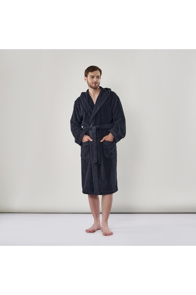Linens Halat de baie premium din bumbac negru
