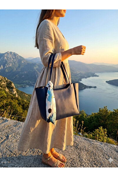 YMZBAG Geantă de umăr cu închidere cu fermoar, cu detaliu de eșarfă albastru ...