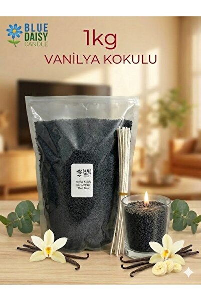 BlueDaisyCandle 1 Kg SİYAH renkli VANİLYA kokulu Inci Tozu Mum ( 25 Adet 20 C...