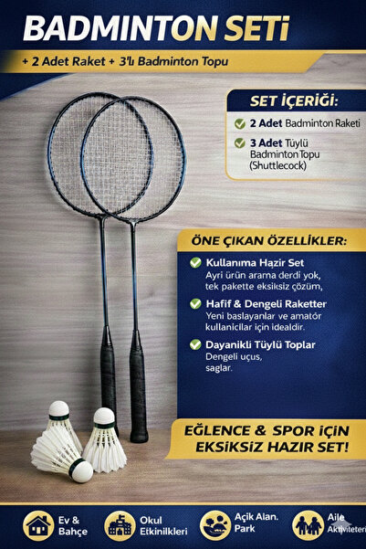 SLİPT CKSpor Badminton Seti 2 Adet Premium Raket + 3 Adet Top Dayanıklı – Hafif