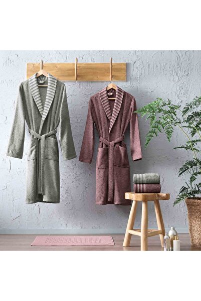 Taç Simple Pamuk 5'li Aile Bornoz Seti Mürdüm