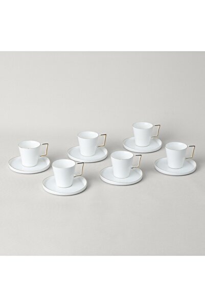 Linens Davies Porselen 6'lı 90 ml Kahve Fincan Seti Beyaz-Gold
