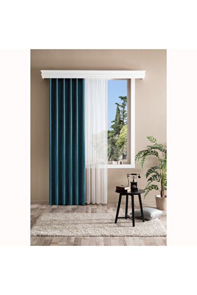 Taç Bright Hazır Fon Perde Petrol 150x260 cm