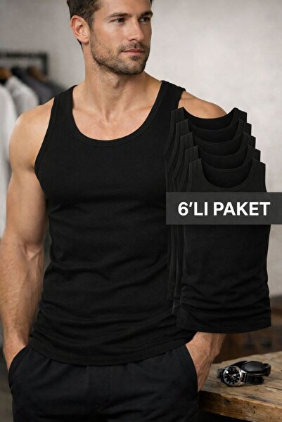 MOSTESS Siyah Erkek Pamuklu Atlet 6'lı Paket