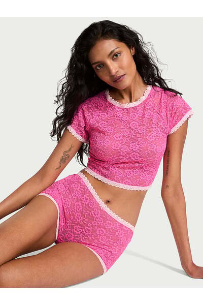 Victoria's Secret Tease Dantelli Tişört ve Şort Takımı