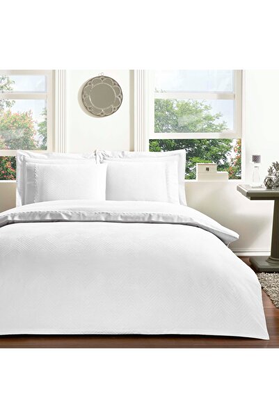 Taç Sambre Jacquard Double Duvet Cover Set White