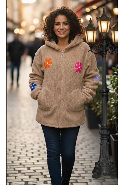 EsSo butik Papatya Detaylı Peluş Teddy Hırka