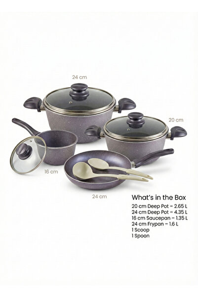 AVCI HOME MAKER طقم أواني طهي فيجا من الجرانيت مكون من 9 قطع - أغطية زجاجية -...