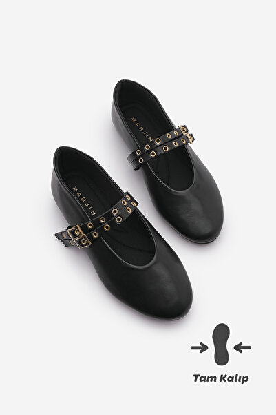 Marjin Γυναικεία καθημερινή μπαλαρίνα Bekosa με διπλό λουράκι με μαύρα καρφιά