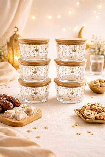 Fhilli Vetro - Set of 6 Glass Breakfast Bowls with Bamboo Lids 220 Cc