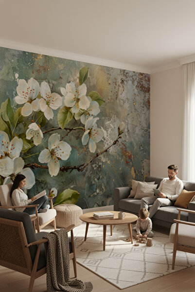 dreamwall Soyut Beyaz Çiçek Desenli Duvar Kağıdı