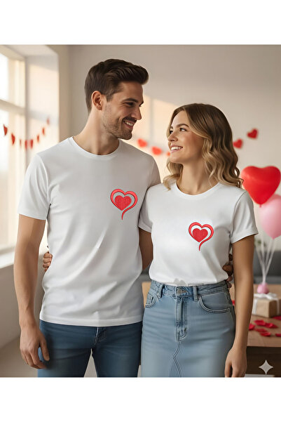 ASELİNDA Red Heart Printed Lover Couple Combination T-Shirt (Add Products to ...