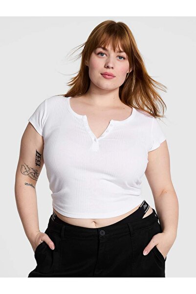 PİNK Ribanalı Henley Tişört