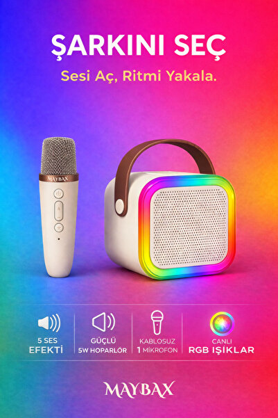 Maybax Kablosuz Tek Mikrofonlu Eğlenceli Karaoke Müzik Kutusu BT ,TF Kart, US...