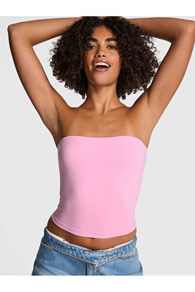 PİNK Base Straplez Crop Üst Base Esnek Dar Üst