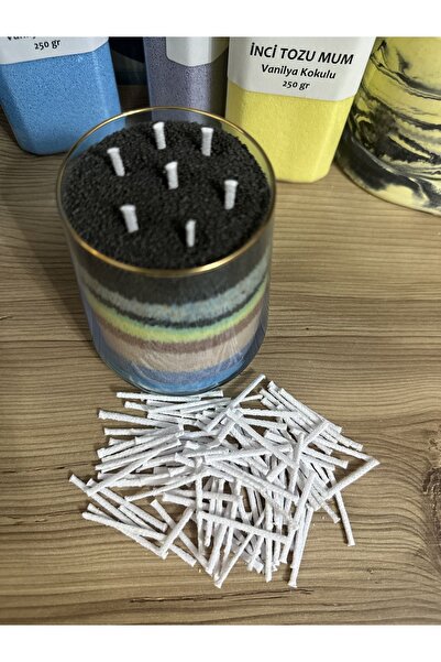 BlueDaisyCandle 100 Adet 4 cm İnci Tozu Mum Fitili %100 Pamuk Sert Mum Fitili