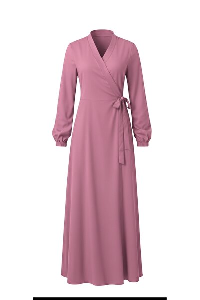 sayina Γυναικείο ροζ φόρεμα πρακτικής προσευχής με διπλό γιακά με πλαϊνό δέσι...