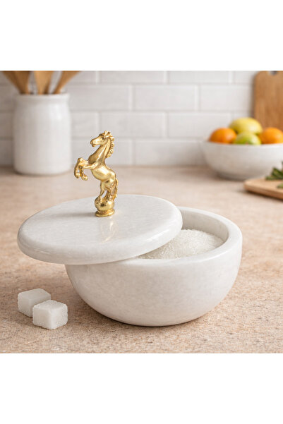 Akmera Home وعاء توابل وسكر من الرخام