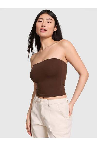 PİNK Base Straplez Crop Üst Base Esnek Dar Üst