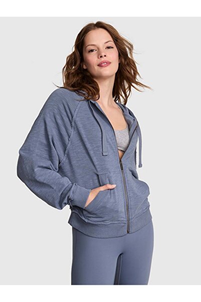 PİNK Hafif Lounge Fermuarlı Kapüşonlu Üst