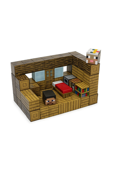 minelox T050 Wooden Cabin 75 Adet Mine Craft Manyetik Küp Yapı Blokları Oyunc...