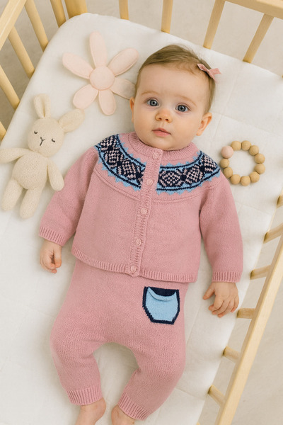 Minora Triko Kışlık Hırka Tulum 2'li Takım PUDRA