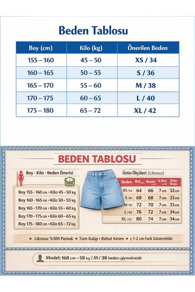MARLİX Palazo Relaxed Comfortable Wide Denim Jeans Shorts