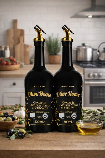 Carino E Bella Olive Home Amber Yağdanlık Cam Şişe 2 x 500Ml Zeytinyağı Sıvıyağ Şişesi Yağlık 2'li Set