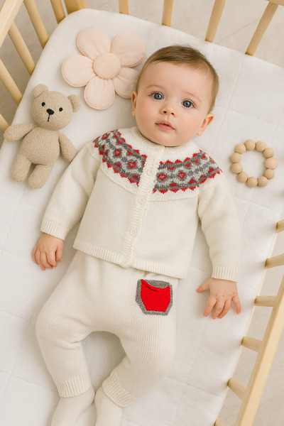 Minora Triko Kışlık Hırka Tulum 2'li Takım KEMİK