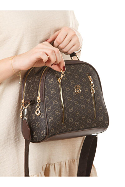 Newish Polo Women's Patterned Daily Crossbody Bag – Black with Gold Zipper De...