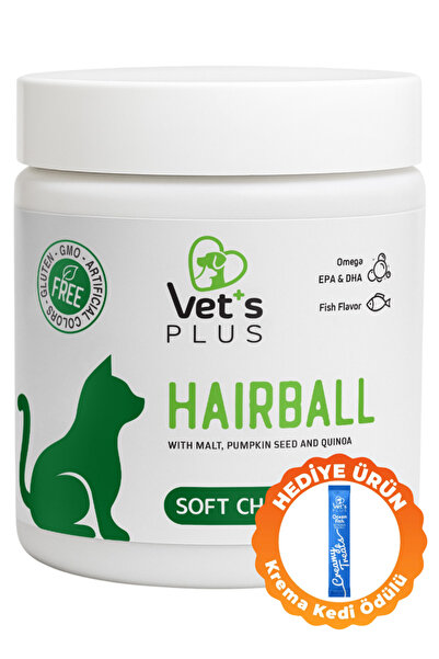 Vet's Plus Anti-Hairball Çiğnenebilir Tablet 60'lı (Malt ve Bal Kabaklı Tüy Y...
