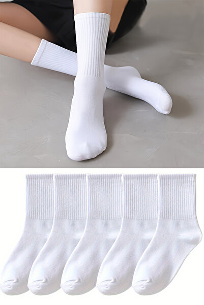Meguca Socks Unisex Beyaz Pamuklu Kolej Çorap Seti 5 Çift