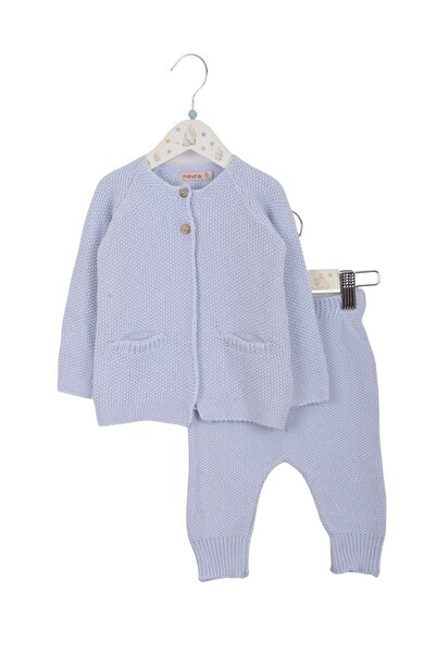 Minora Knitwear Baby Pocket Detailed Cardigan Set Bblue