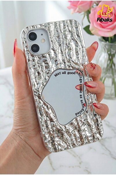 Fibaks Apple iPhone 11 Kılıf Aynalı Dalga Tasarımlı Desenli Darbe Emici Kamer...