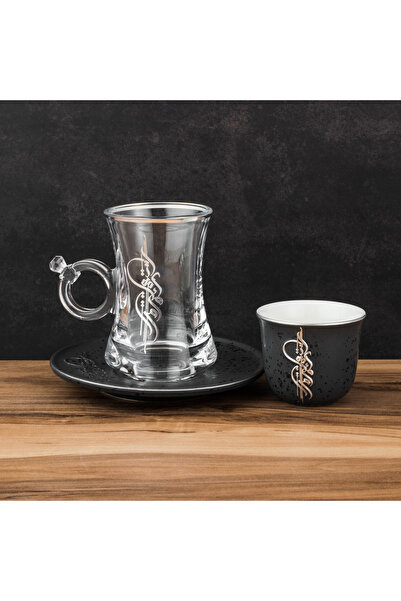 Dania طقم ضيافة فاخر – 18 قطعة (6 فناجين قهوة + 6 أكواب شاي + 6 صحون شاي) بنق...