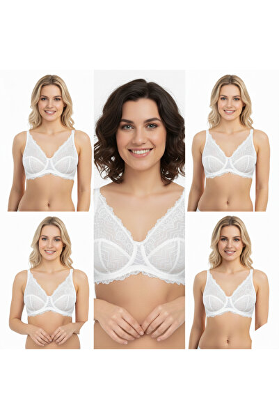 BONBON Women's Lace Gatherer White Color 5 Pack Bra Bb2145