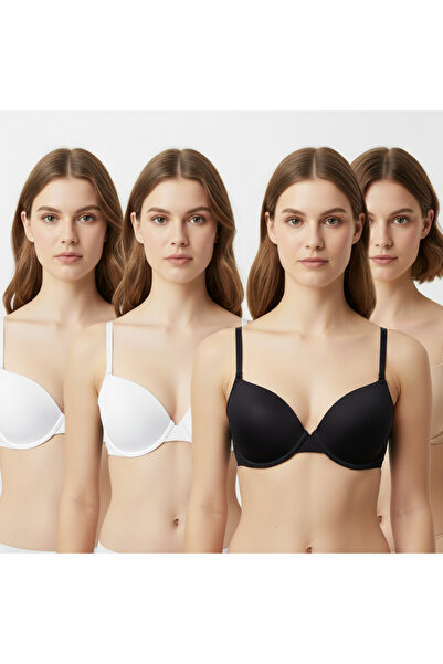BONBON حمالة صدر نسائية بدون دعامات 3 ألوان أسود، أبيض، بني 4 قطع حمالة صدر B...