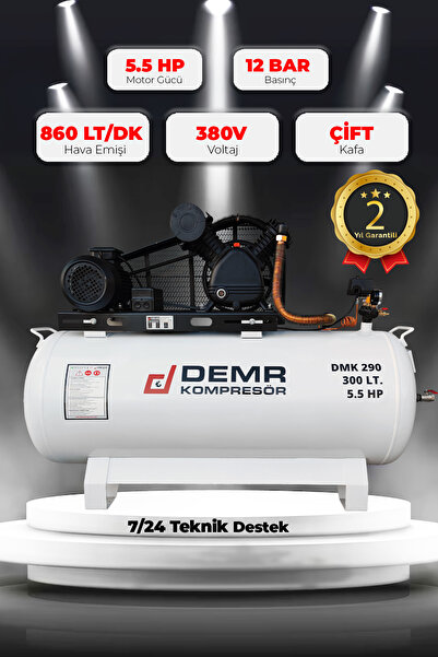 Demr Kompresör Hava Kompresörü Pistonlu 300 Lt 2 Kafa 12 Bar 5.5 Hp IDMK290
