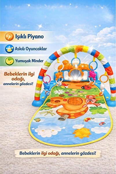 hak-iş oyuncak Piyanolu Mantar Desenli Bebek Oyun Halısı – 0+ Ay, Hayvan Figü...
