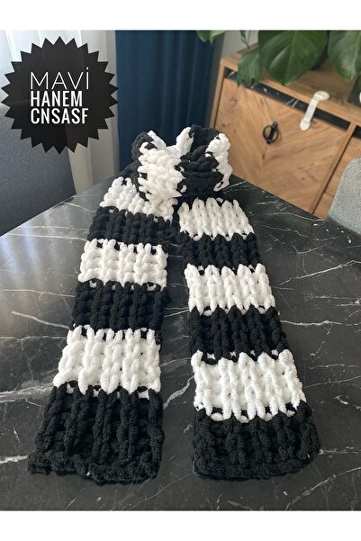 CNSASF Siyah Beyaz Atkı/El Örgüsü Atkı