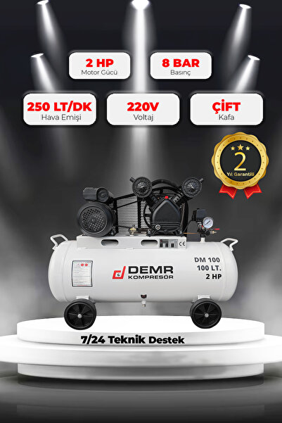 Demr Kompresör Hava Kompresörü Pistonlu 100 Lt 2 Kafa 8 Bar 2 Hp IDM100