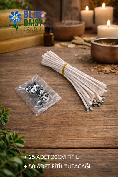 metal snap fastener 50 pcs (wick fixing apparatus) + 25 pcs 20 cm hard waxed wicks