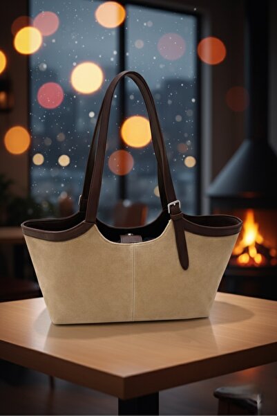 stravis Beige Leather Strap Bag