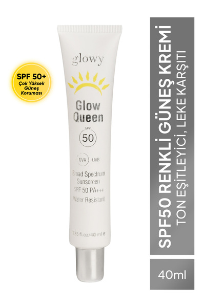 GLOWY SPF50 Renkli Güneş Kremi Ton Eşitleyici Leke Karşıtı Yüz Kremi Glow Que...