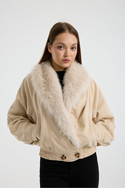 Modazeyosh Kadın Kürk Yaka Deri Ceket