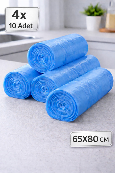 nex pack Büyük Boy 65x80 CM MAVİ BÜYÜK BOY ÇÖP POŞETİ 4x10 ADET, Yıldız Kesim...