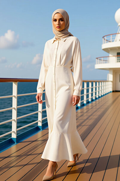 BENERLY Women Shirt Dress Shirt Collar Batwing Sleeve Plain Pattern Maxi Leng...