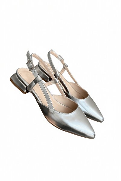 DURUNUN BUTİĞİ Lina Silver Wrinkled (3 cm Heels) Pointed Toe Heeled Shoes