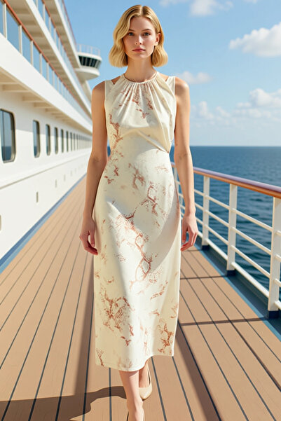 BENERLY Women's Degaje Collar Sleeveless Bodycon Molded Maxi Dress Animal Pat...